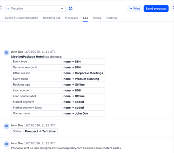 booking status change log