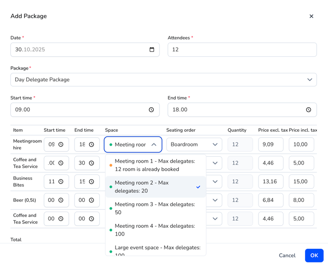 event and guest room tatb - packages