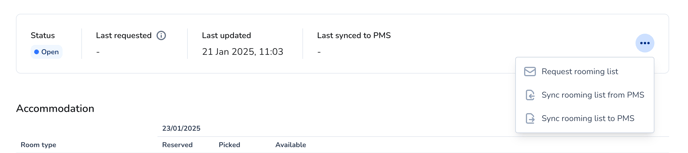 rooming list synch to PMS